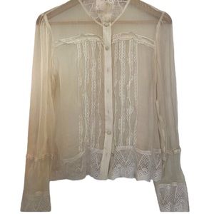 Matty M Sheer Lace Dress Blouse Lace Cream and White Size 8
